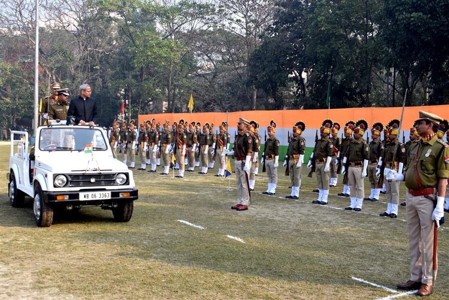Sri Sanjay Kumar Mohanty, General Manager, South Eastern Railway Inspecting the Parade on the occasion of 71st Republic Day celebrations at SER Headquarters, Garden Reach.