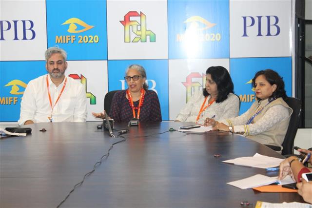 Film Directors Dylan Mohan Gray, Choodie Shivaram and Jyoti Kapur Das interacting with mediapersons at a press conference on the sidelines of the 16th Mumbai International Film Festival at Films Division Complex, Mumbai on 30.01.2020. 