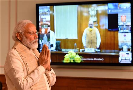 The Prime Minister, Shri Narendra Modi paying tributes to the Martyrs during the Virtual Conference with the Chief Ministers, in New Delhi on June 17, 2020.