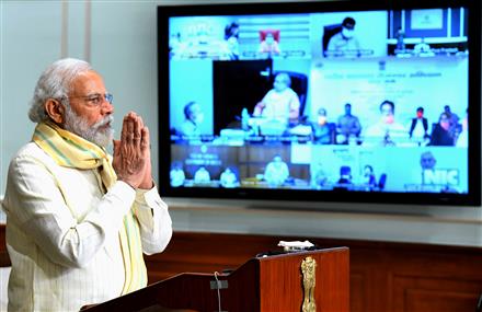 The Prime Minister, Shri Narendra Modi at the launch of the Garib Kalyan Rojgar Abhiyaan through Video-Conferencing, in New Delhi on June 20, 2020. 