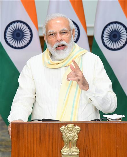 The Prime Minister, Shri Narendra Modi addressing at the launch of the Garib Kalyan Rojgar Abhiyaan through Video-Conferencing, in New Delhi on June 20, 2020. 