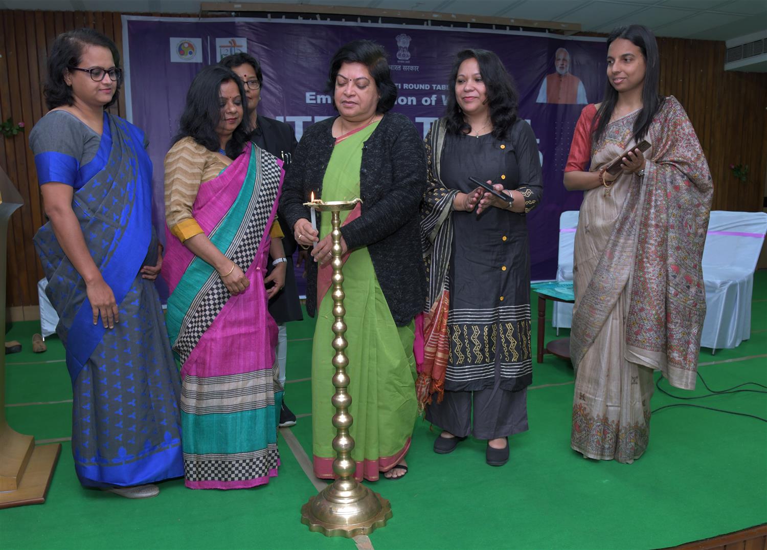 Dr. Chitralekha Mahanta, Dean, IIT Guwahati lighting the lamp to inaugurate Round  Table conference  on Women’s Emancipation in the Run-up to International Women’s Day 2020 , organized by Press Information Bureau, Ministry of Information & Broadcasting, Guwahati in collaboration with Indian Institute of Technology, Guwahati on 5th March 2020. Smt. Sumitra Sharma, Advocate Smt. Mili Hazarika, Senior Advocate Smt. Durba Dutta Lecturer, Royal Golobal University and Dr. Rajshree Bedamatta Associate Prof.IIT, Guwahati are also seen in the picture .