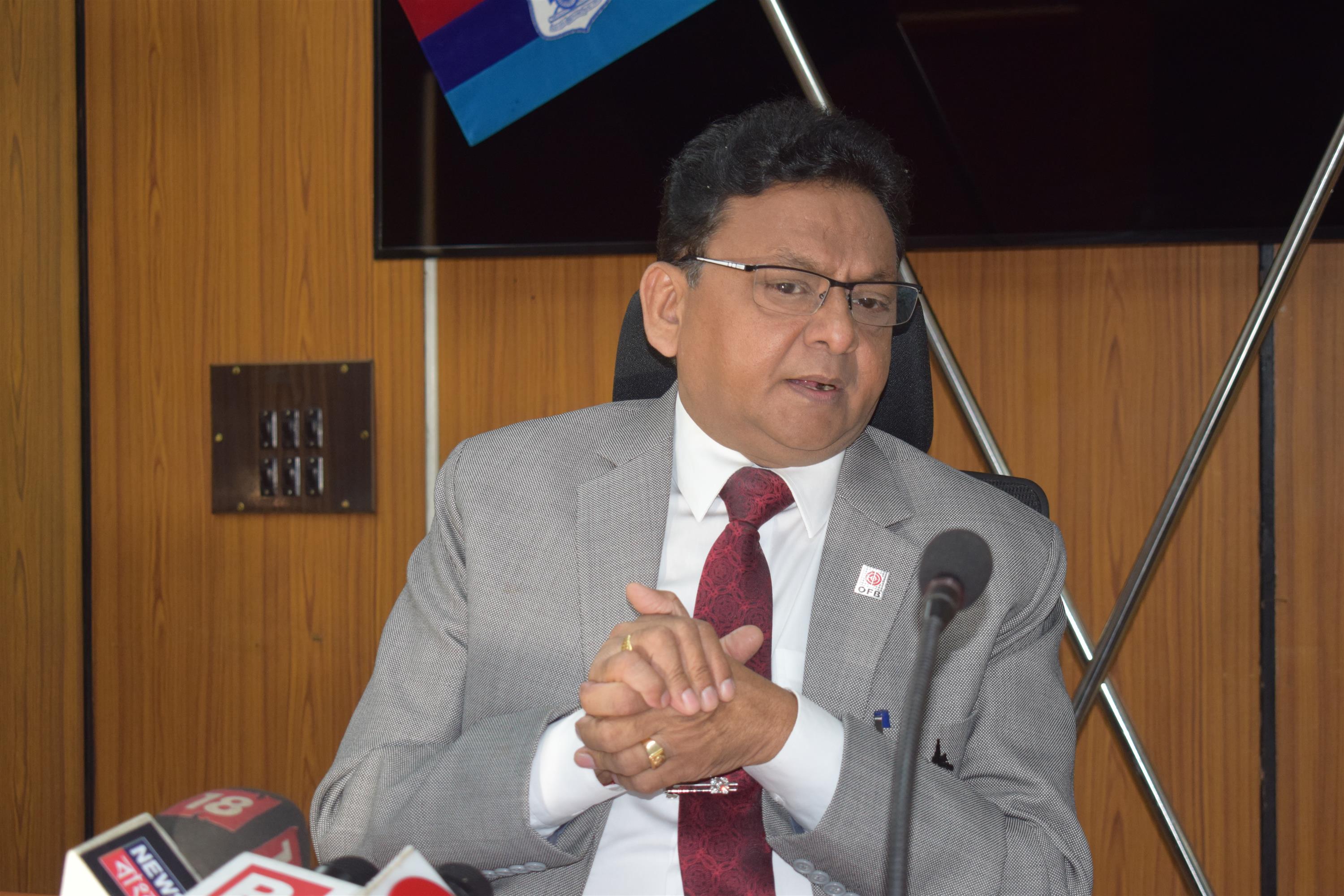 Shri Hari Mohan, Director General of Ordnance Factories and Chairman of Ordnance Factory Board holds a press conference at the Ordnance Factory Board office in Kolkata, 17.03.2020.