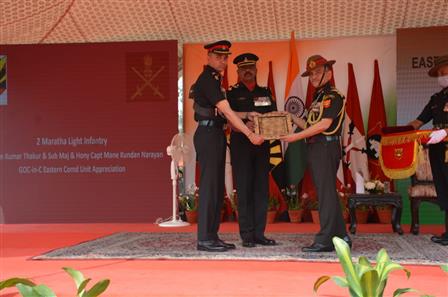 Eastern Army commander Lt Gen Anil Chauhan conferring awards to the personal distinguished by acts of individual gallantry and exceptional dedication to duty in Fort William in Kolkata on February, 18, 2021