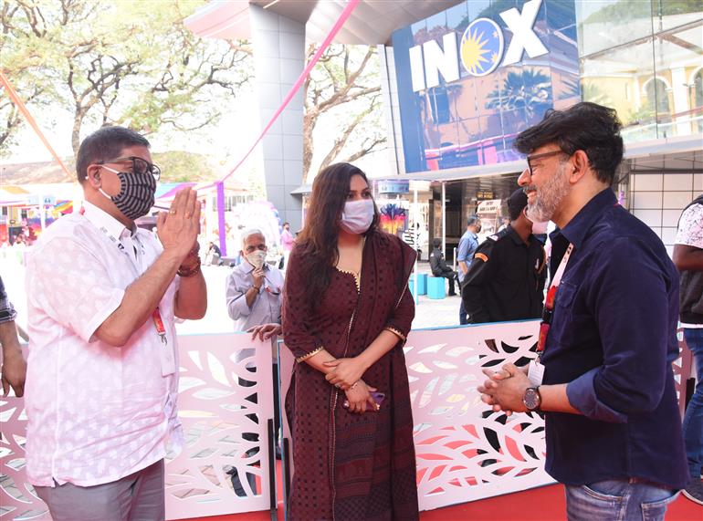 Director of Documentary 'In Our World'  Shred Shreedhar alongwith  ADG, Directorate of Film Fesitval, Shri Chaitanay Prasad on Red Carpet at 51st International Film Festival of India (IFFI-2021) Panaji, Goa on January 18, 2021 