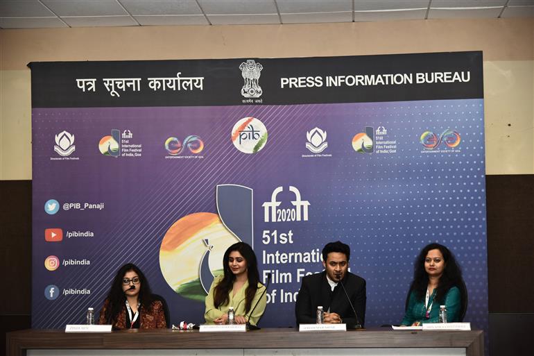 Lead Cast of Bengali film 'Brahma Janen Gopon Kommoti' Ritabhari Chakraborty and Soham Majumdar addressing a Press Conference at 51st International Film Festival of India (IFFI-2021) at Panaji, Goa on January 18, 2021. 