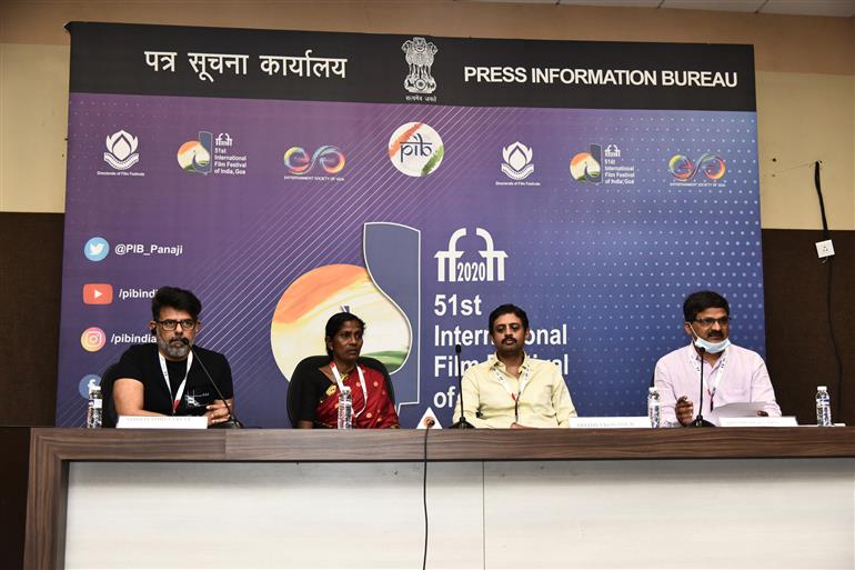 Directors of the Movies Pinki Elli? Shri. Prithvi Konanur and  the movie ‘In Our World , Shri Shred Shreedhar addressing a Press Conference at  51st International Film Festival of India (IFFI) Panaji, Goa on January 19, 2021