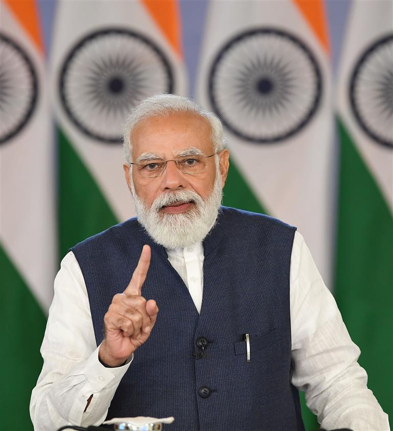 The Prime Minister, Shri Narendra Modi addressing at the inauguration of the Bhagwan Birsa Munda Memorial Udyan cum Freedom Fighter Museum, at Ranchi, through video conferencing, in New Delhi on November 15, 2021.