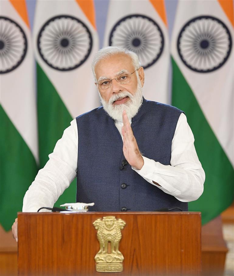 The Prime Minister, Shri Narendra Modi addressing at the inauguration of the Bhagwan Birsa Munda Memorial Udyan cum Freedom Fighter Museum, at Ranchi, through video conferencing, in New Delhi on November 15, 2021.