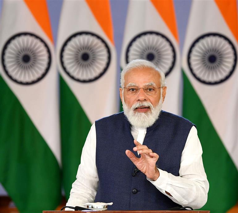 The Prime Minister, Shri Narendra Modi addressing at the inauguration of the Bhagwan Birsa Munda Memorial Udyan cum Freedom Fighter Museum, at Ranchi, through video conferencing, in New Delhi on November 15, 2021.