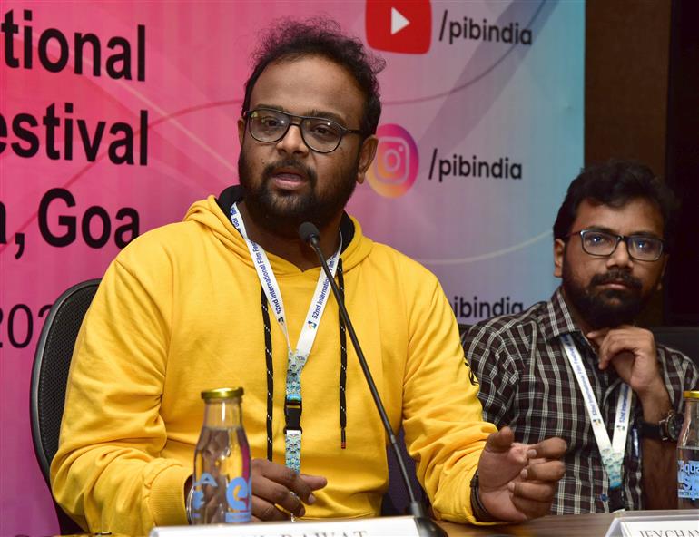 Director of the film ‘Sweet Biriyani’, Jayachandra Hashmi addressing a press conference, during the 52nd International Film Festival of India (IFFI-2021), in Panaji, Goa on November 25, 2021.