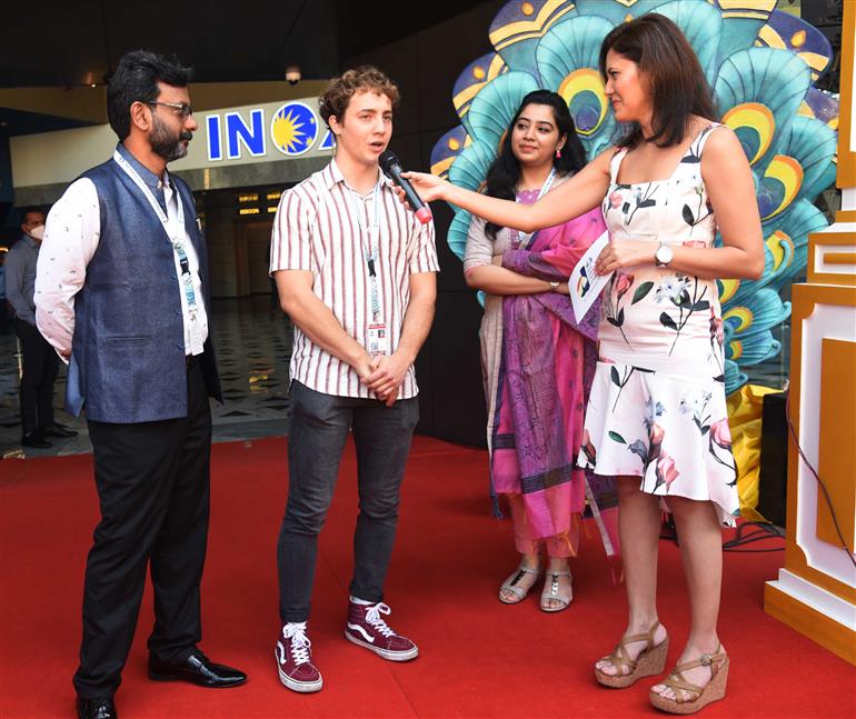 Actor of the film ‘The Giants’, Riccardo Bombagi at the red carpet, during the 52nd International Film Festival of India (IFFI-2021), in Panaji, Goa on November 25, 2021.