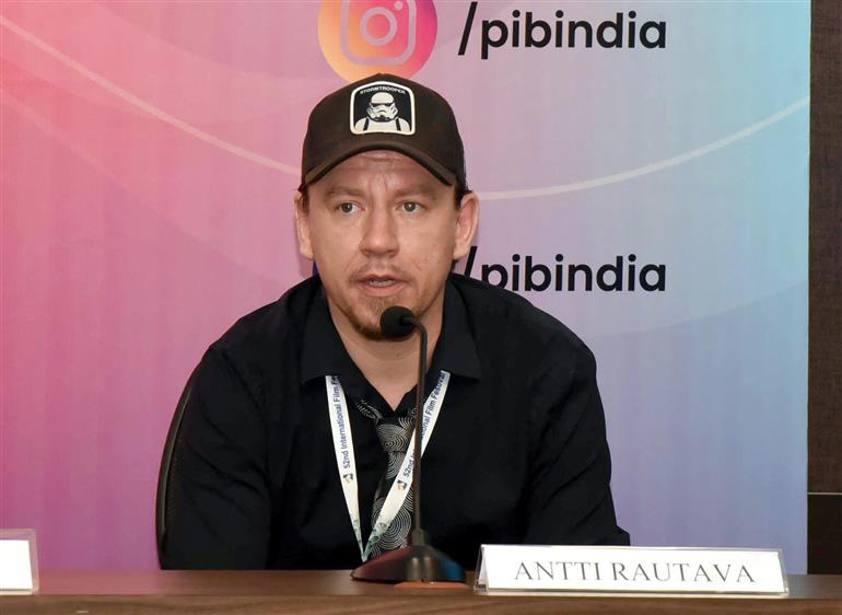 Writer of the film ‘Any Day Now’, Antti Rautava addressing a press conference, during the 52nd International Film Festival of India (IFFI-2021), in Panaji, Goa on November 25, 2021.