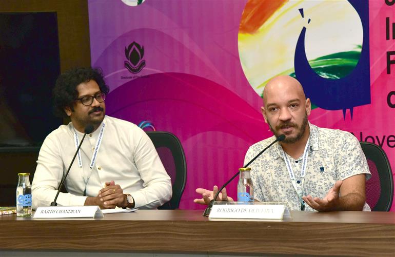 Director of the film ‘The First Fallen’, Rodrigo de Oliveira addressing a press conference, during the 52nd International Film Festival of India (IFFI-2021), in Panaji, Goa on November 25, 2021.