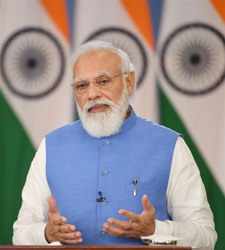 प्रधानमंत्री श्री नरेन्‍द्र मोदी 22 सितंबर, 2021 को वैश्विक कोविड-19 शिखर सम्‍मेलन को संबोधित करते हुए।:Prime Minister