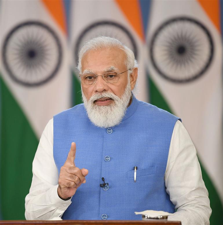 प्रधानमंत्री श्री नरेन्‍द्र मोदी 22 सितंबर, 2021 को वैश्विक कोविड-19 शिखर सम्‍मेलन को संबोधित करते हुए।:Prime Minister