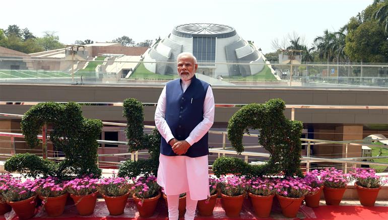 PM at the inauguration of the Pradhanmantri Sanghralaya, in New Delhi on April 14, 2022.