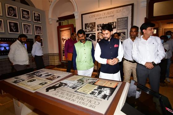 Union Minister for Information & Broadcasting Shri Anurag Thakur visits the National Museum of Indian Cinema (NMIC) located at the Films Division Complex on Pedder Road, Mumbai, today