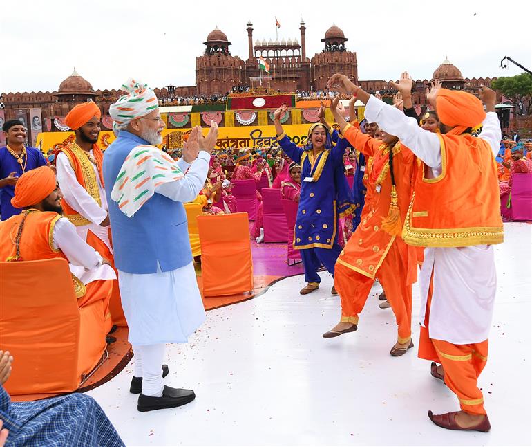 PM after addressing the Nation on the occasion of 76th Independence Day from Red Fort, in Delhi on August 15, 2022.