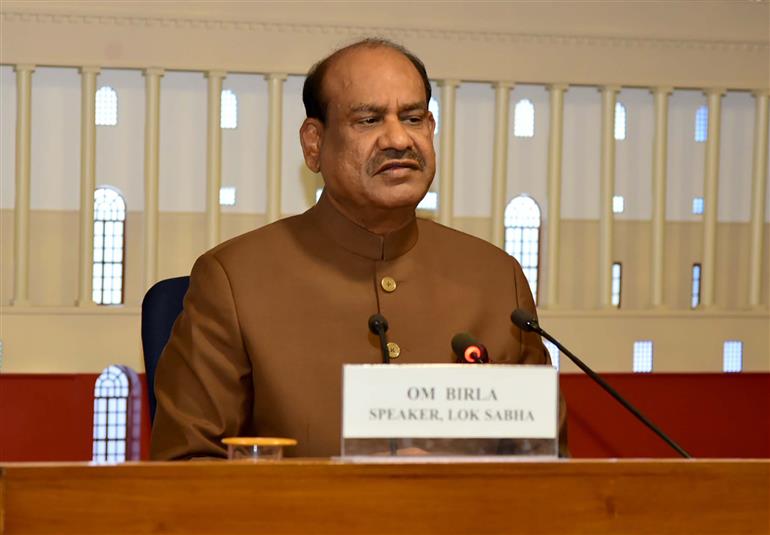 The Speaker, Lok Sabha, Shri Om Birla interacting with the trainee officers of the Indian Forest Service at the Parliament House complex, in New Delhi on December 19, 2022.