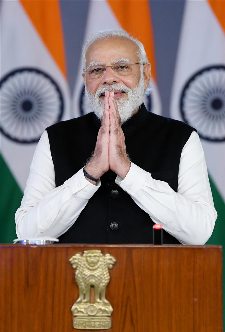 The Prime Minister, Shri Narendra Modi at the World Economic Forum’s Davos Agenda 2022 through video conferencing, in New Delhi on January 17, 2022.