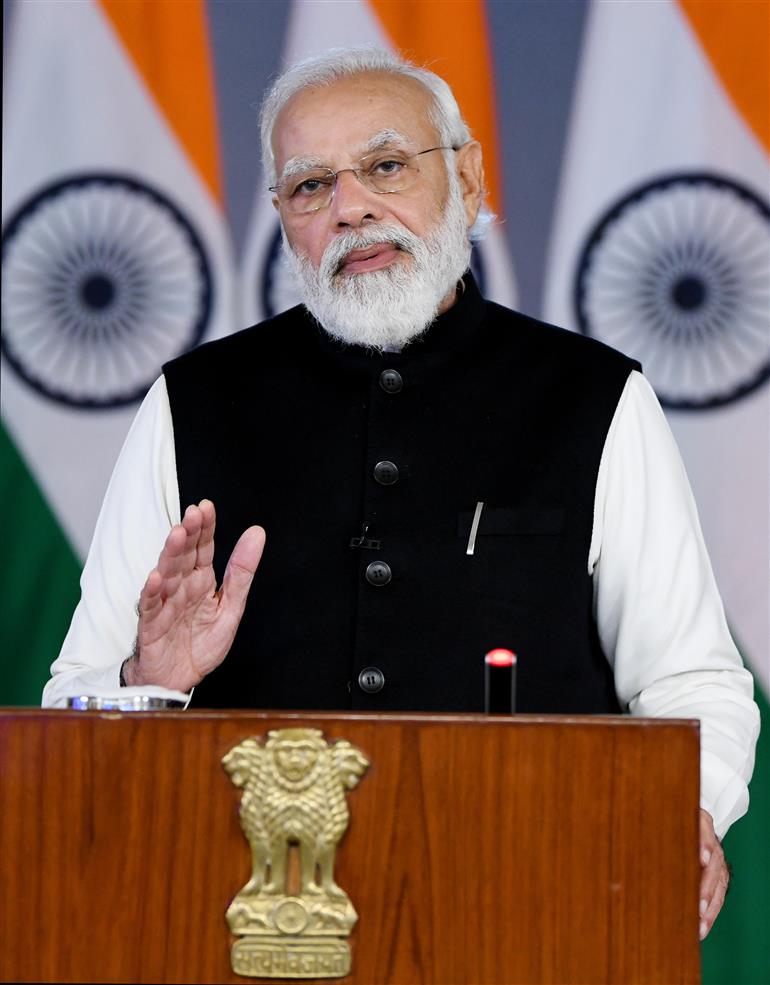 The Prime Minister, Shri Narendra Modi delivers ‘State of the World’ special address at the World Economic Forum’s Davos Agenda 2022 through video conferencing, in New Delhi on January 17, 2022.