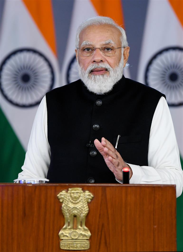 The Prime Minister, Shri Narendra Modi delivers ‘State of the World’ special address at the World Economic Forum’s Davos Agenda 2022 through video conferencing, in New Delhi on January 17, 2022.