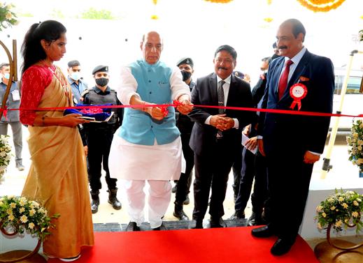 The Union Minister for Defence, Shri Rajnath Singh inaugurating the ‘Warhead Facility’ at Bharat Dynamics Limited (BDL), Bhanur Unit, in Hyderabad, Telangana on July 02, 2022.