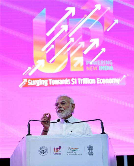 PM addressing at the Ground Breaking Ceremony @3.0 of the UP Investors Summit, in Lucknow on June 03, 2022.