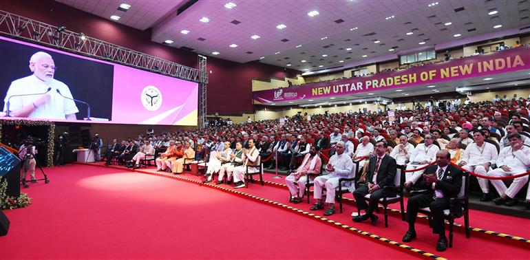 PM addressing at the Ground Breaking Ceremony @3.0 of the UP Investors Summit, in Lucknow on June 03, 2022.