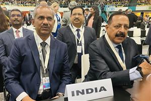 The Minister of State for Science & Technology and Earth Sciences (I/C), Prime Minister’s Office, Personnel, Public Grievances & Pensions, Atomic Energy and Space, Dr. Jitendra Singh with Indian delegation during the Plenary Session of the 5-day UN Ocean Conference at Lisbon, Portugal on June 27, 2022.