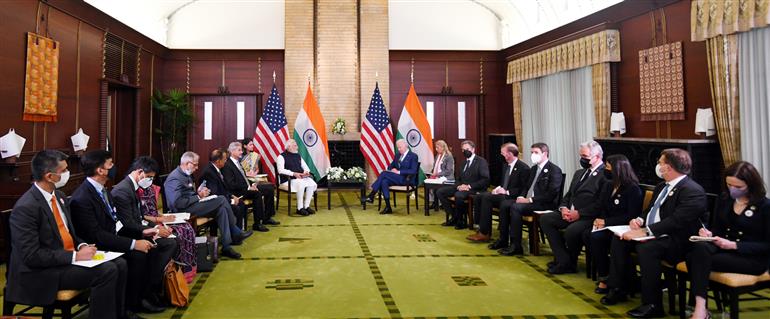 PM meeting the President of the United States of America, Mr. Joe Biden, in Tokyo, Japan on May 24, 2022.