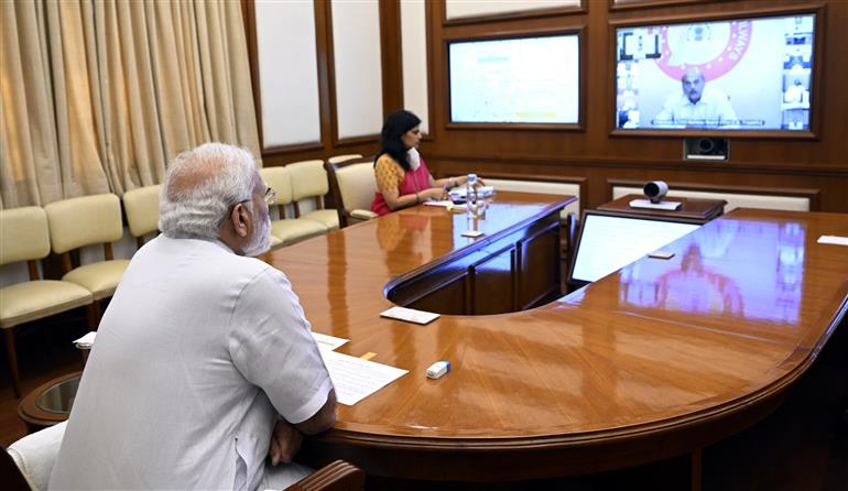 PM chairs the 40th PRAGATI meeting, via video conferencing, in New Delhi on May 25, 2022.