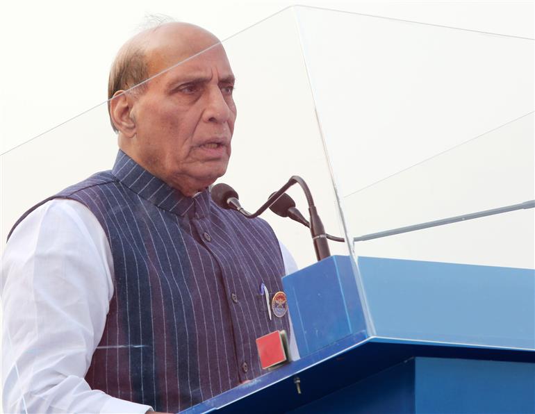 The Union Minister for Defence, Shri Rajnath Singh addressing at the multi-agency Humanitarian Assistance and Disaster Relief (HADR) exercise ‘Samanvay 2022’, in Agra, Uttar Pradesh on November 29, 2022.