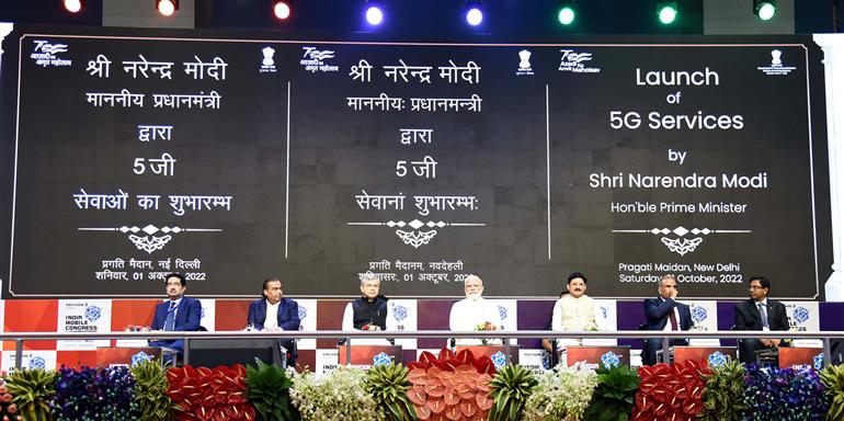 PM at the inauguration of 6th edition of India Mobile Congress and launch of 5G Services, in New Delhi on October 01, 2022.