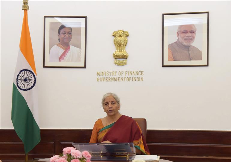 The Union Minister for Finance and Corporate Affairs, Smt. Nirmala Sitharaman addressing at the inauguration of Competition Commission of India (CCI’s) Regional Office (West), in Mumbai virtually from New Delhi on October 06, 2022.