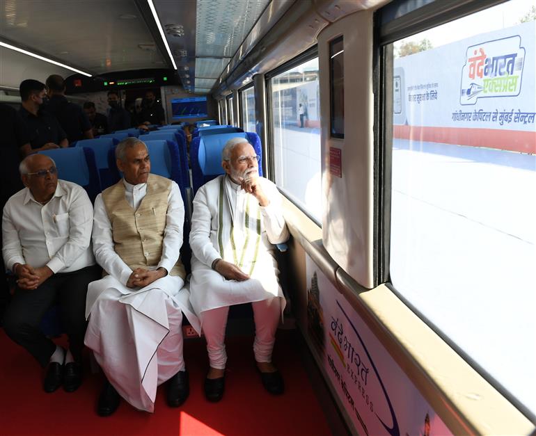 PM takes a ride in Vande Bharat Express at Gandhinagar Station, in Gujarat on September 30, 2022.