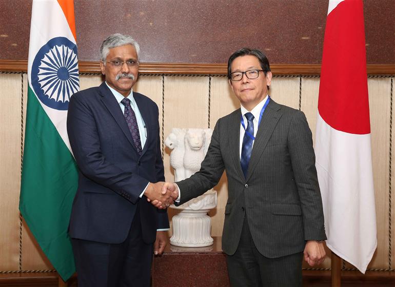 The Defence Secretary, Shri Giridhar Aramane chaired a meeting to review the 7th India-Japan Defence Policy Dialogue along with the Vice Minister of Defence for International Affairs of Japan, Mr. Oka Masami, in New Delhi on April 05, 2023.