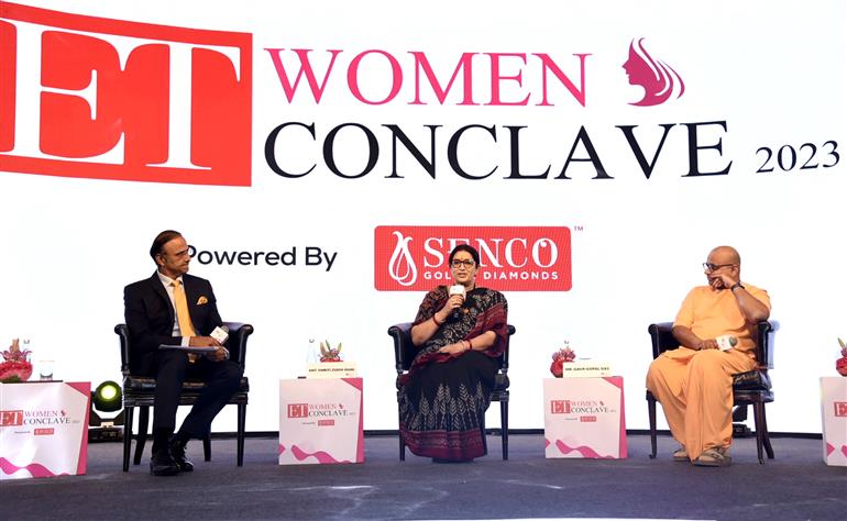 The Union Minister for Women & Child Development and Minority Affairs, Smt. Smriti Irani interacting at ET Women Conclave 2023, in Gurugram on April 09, 2023.