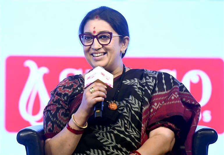 The Union Minister for Women & Child Development and Minority Affairs, Smt. Smriti Irani interacting at ET Women Conclave 2023, in Gurugram on April 09, 2023.
