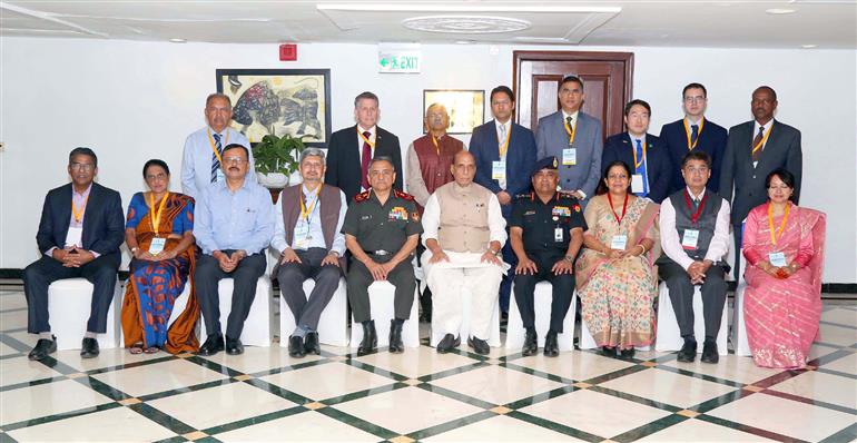 The Union Minister for Defence, Shri Rajnath Singh graced the occasion of inaugural session of three-day International Conference on Defence Finance & Economics 2023, in New Delhi on April 12, 2023. The Chief of Defence Staff, General Anil Chauhan, the Chief of the Army Staff, General Manoj Pande, the Secretary (Ex-Servicemen Welfare), Shri Vijoy Kumar Singh, the Secretary, Department of Defence R&D & Chairman DRDO, Dr Samir V Kamat and the Financial Advisor (Defence Services), Smt Rasika Chaube are also seen.