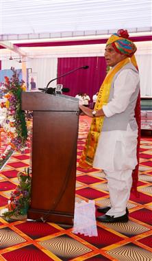 The Union Minister for Defence, Shri Rajnath Singh addressing at the 16th convocation of Janardan Rai Nagar Rajasthan Vidyapeeth (Deemed-to-be-University) at Udaipur, in Rajasthan on April 15, 2023.