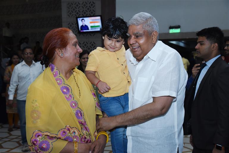 The Vice President & Chairman Rajya Sabha, Shri Jagdeep Dhankhar attends the celebration of Rajya Sabha Day-2023 along with the Dr. Sudesh Dhankhar at Parliament House, in New Delhi on April 20, 2023.