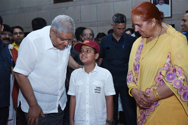 The Vice President & Chairman Rajya Sabha, Shri Jagdeep Dhankhar attends the celebration of Rajya Sabha Day-2023 along with the Dr. Sudesh Dhankhar at Parliament House, in New Delhi on April 20, 2023.