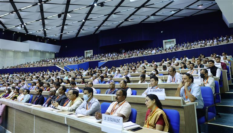 Gathering on the 16th Civil Services Day celebrations at Vigyan Bhawan, in New Delhi on April 21, 2023. PM addressing on the occasion.