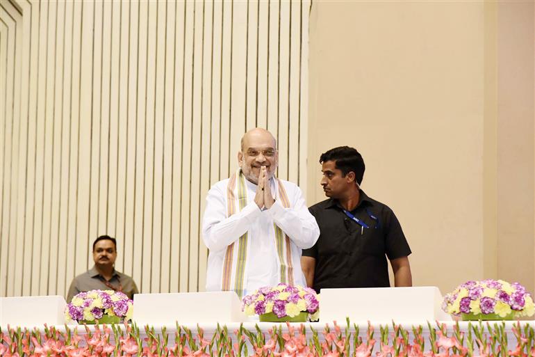 The Union Minister for Home Affairs and Cooperation, Shri Amit Shah at the inauguration of National Conclave on Mann Ki Baat @100 at Vigyan Bhawan, in New Delhi on April 26, 2023.