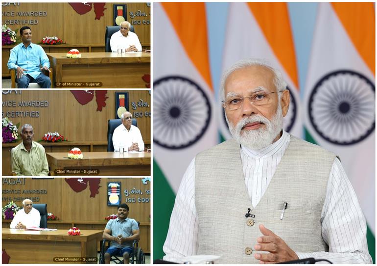 प्रधानमंत्री श्री नरेन्द्र मोदी 27 अप्रैल, 2023 को वीडियो कॉन्फ्रेंसिंग के माध्यम से गुजरात में स्वागत पहल के 20 साल पूरे होने के अवसर पर आयोजित कार्यक्रम को संबोधित करते हुए।