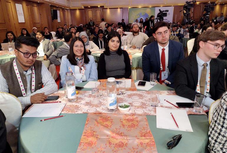 Gathering at the Yuva Samvad, in Ladakh on April 28, 2023. The Union Minister for Information & Broadcasting, Youth Affairs and Sports, Shri Anurag Singh Thakur addressing on the occasion.