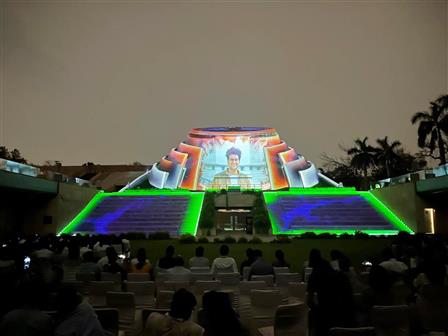 Ministry of Culture organises projection mapping shows at 13 iconic locations including Pradhan Mantri Sangrahalaya to celebrate the completion of 100 episodes of Mann Ki Baat, in New Delhi on April 29, 2023.