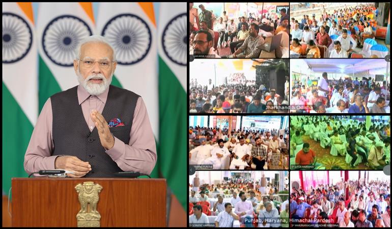PM addressing at the laying foundation stone of redevelopment of 508 Railway Stations across the country via video conferencing on August 06, 2023.